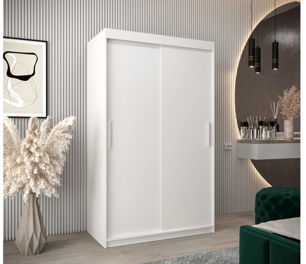 Šatníková skriňa 120 cm Toki (Biela matná + Biela matná). Akcia -19%. Vlastná spoľahlivá doprava až k Vám domov. 1064803