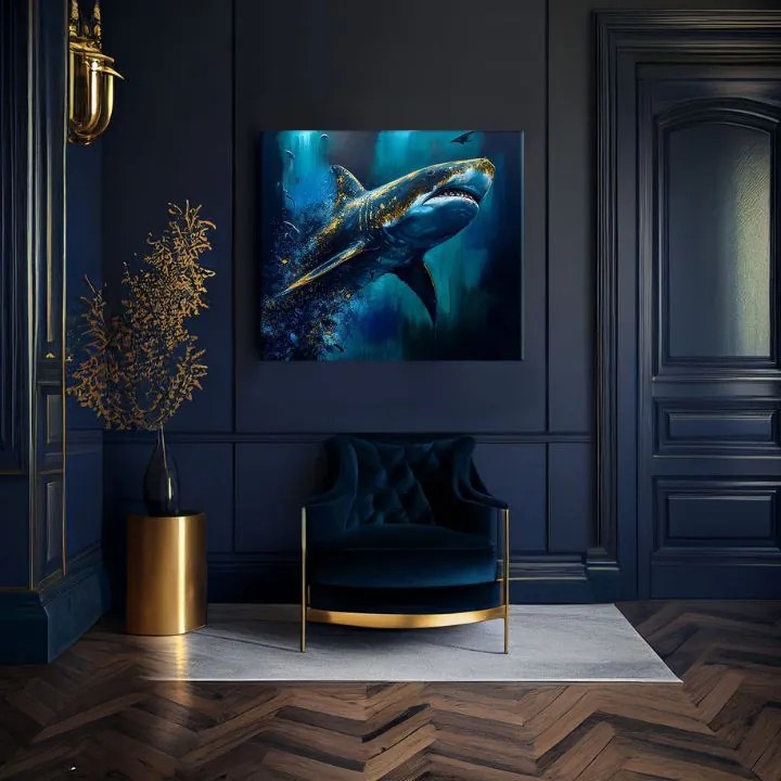 Dekoratívna maľba na plátne - PREMIUM ART - Shark Force in Dark Water