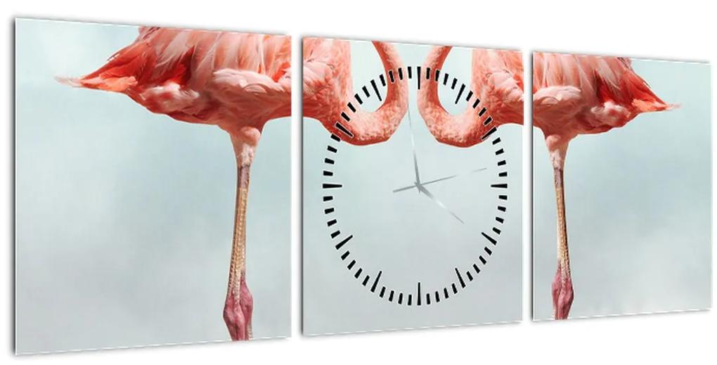 Obraz dvoch plameniakov (s hodinami) (90x30 cm)