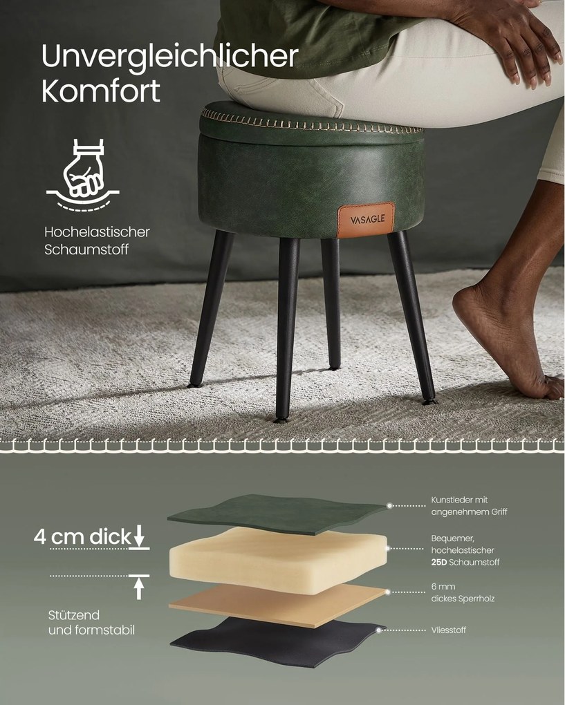 EKHO taburetka, odkladací stolík s úložným priestorom, syntetická koža, zelená