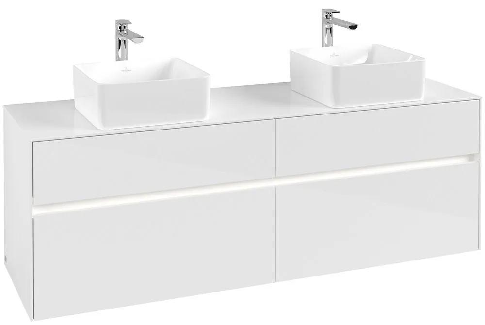 VILLEROY &amp; BOCH Collaro závesná skrinka pod dve umývadlá na dosku, 4 zásuvky, s LED osvetlením, 1600 x 500 x 548 mm, Glossy White, C052B0DH