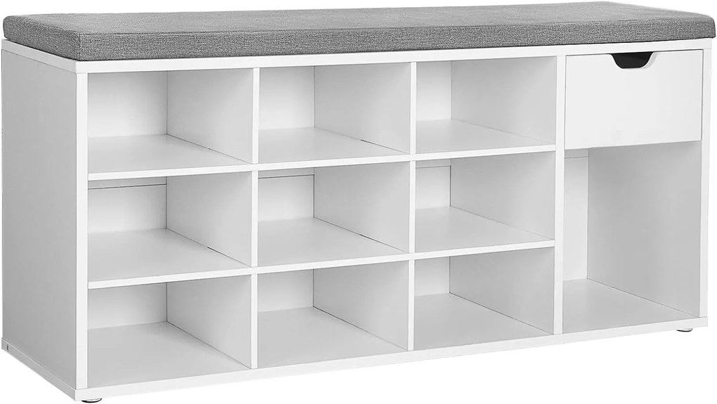 Botník s lavicou so sivým sedákom a zásuvkou WESO WHITE 104x30x48 cm, biely