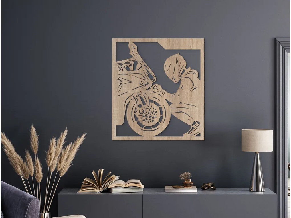 drevko Drevený obraz Motorkár a jeho vášeň Rozmer obrazu: 65 x 58,5 cm, Farba dekorácie: Čierna