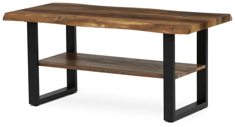 Stůl konferenční, 120x60x55 cm, MDF deska, dekor staré dřevo, kov, police, černý lak