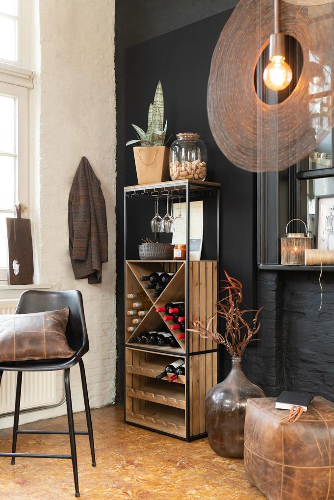 Čierna kovovo-drevená barová skriňa na poháre a fľaše vína Vine Cabinet - 60*30*160 cm