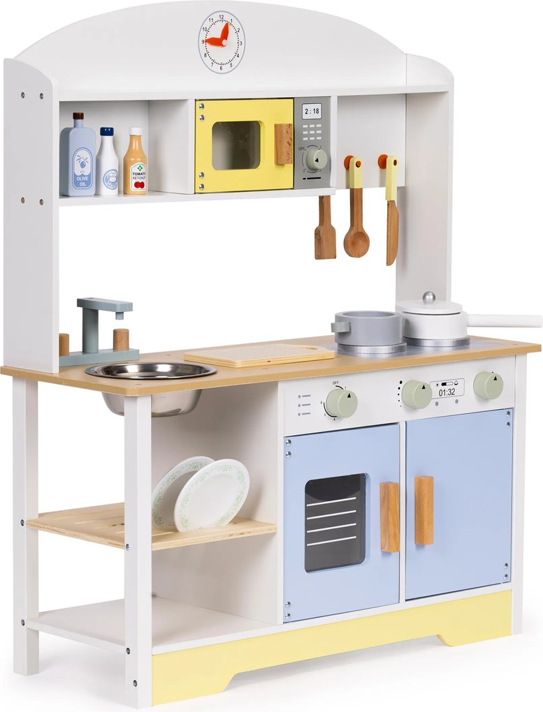 Detská kuchynka ECOTOYS s rúrou a 12 doplnkami