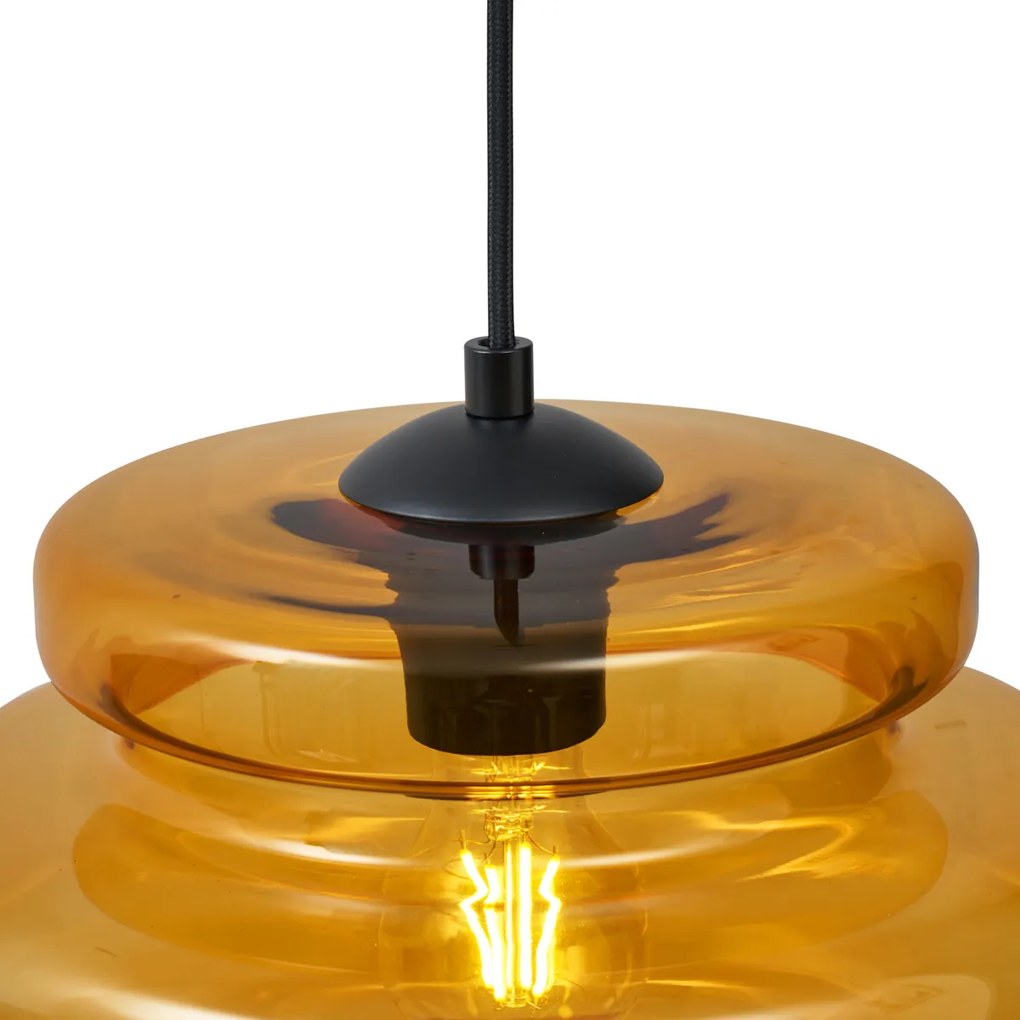 Retro závesná lampa čierna s oranžovým sklom 4-Lights - Denise