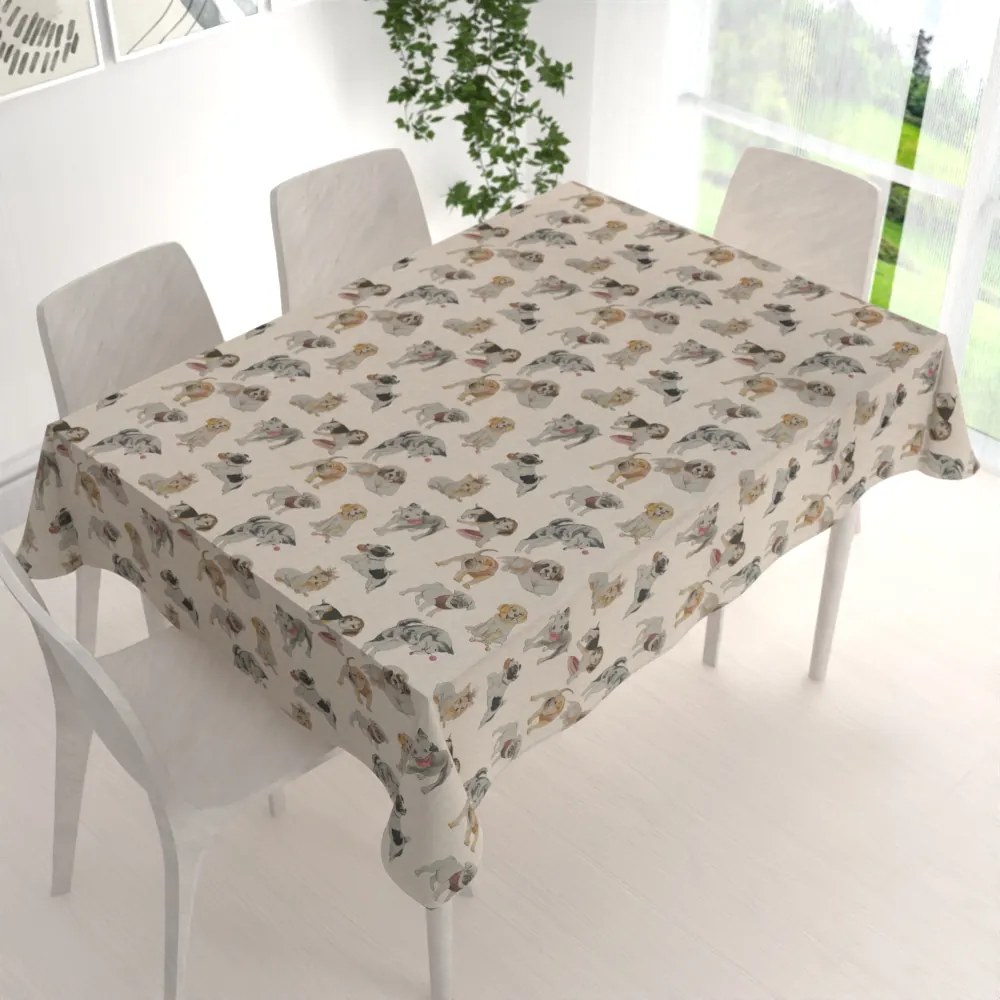 Biante Dekoračný obdĺžnikový obrus PML-096 Šteniatka na hnedobéžovom 120x140 cm