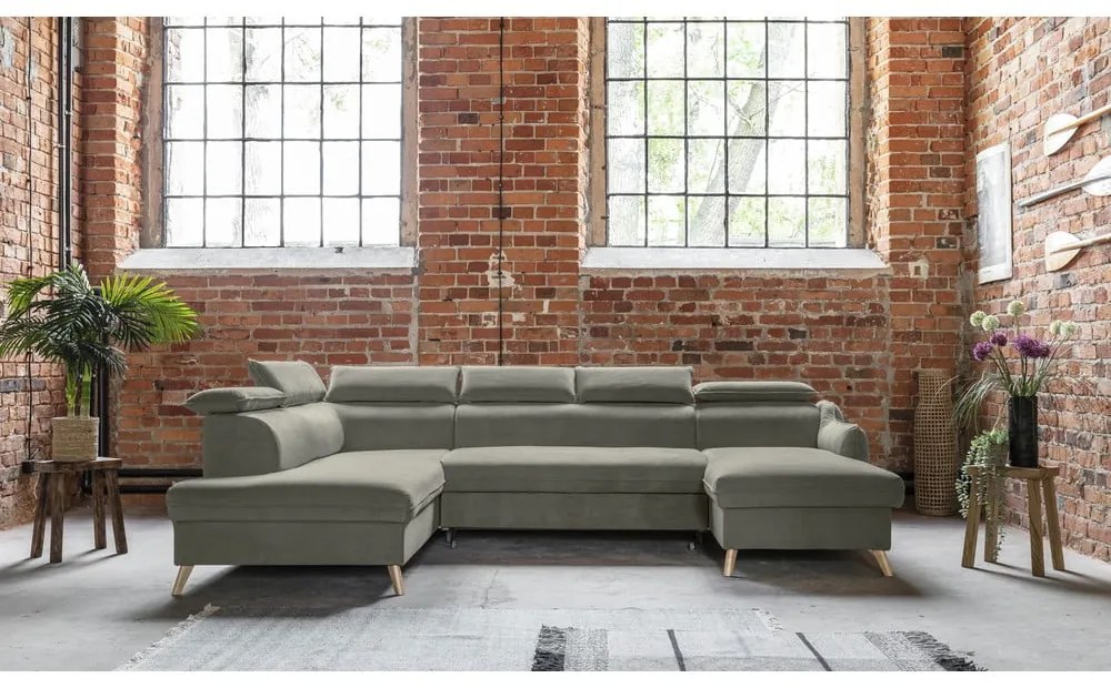 Svetlosivá zamatová rozkladacia rohová pohovka do "U" (ľavý roh) Sweet Harmony – Miuform