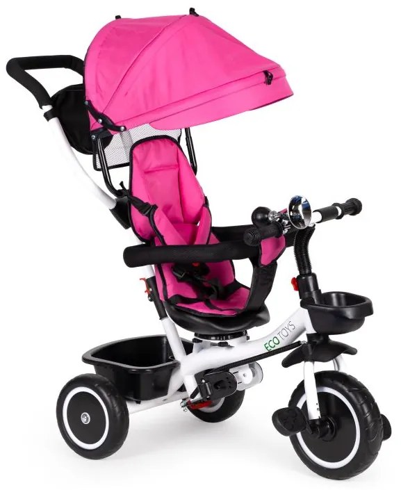 Trojkolka, kočík v tmavoružovej farbe Ecotoys