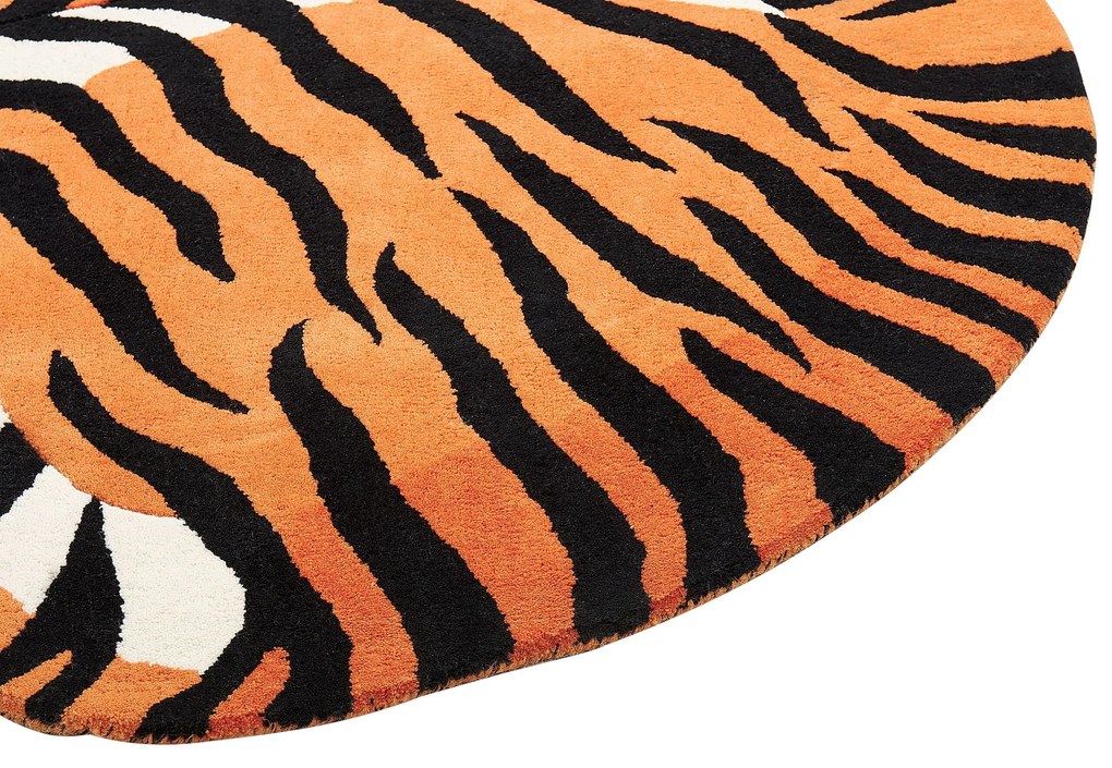 Vlnený detský koberec v tvare tigra 100 x 155 cm oranžový RAJAH Beliani