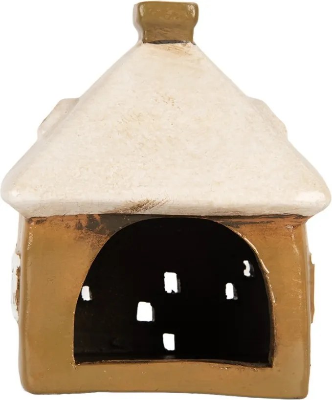 Hnedý keramický svietnik na čajovú sviečku domček Village - 12*9*14 cm
