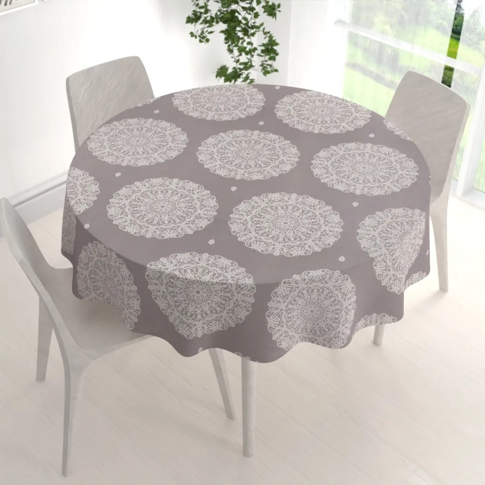 Biante Bavlnený okrúhly obrus Sandra SA-547 Krémové mandaly na béžovosivom Ø 40 cm