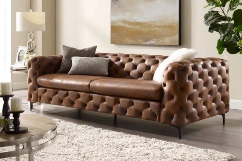 Invicta Interior - Elegantná 3-miestna pohovka Chesterfield MODERN BAROQUE 240 cm starožitná hnedá