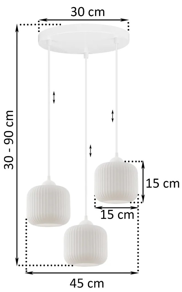 Závesné svietidlo Riffle, 3x biele sklenené tienidlo, w, o