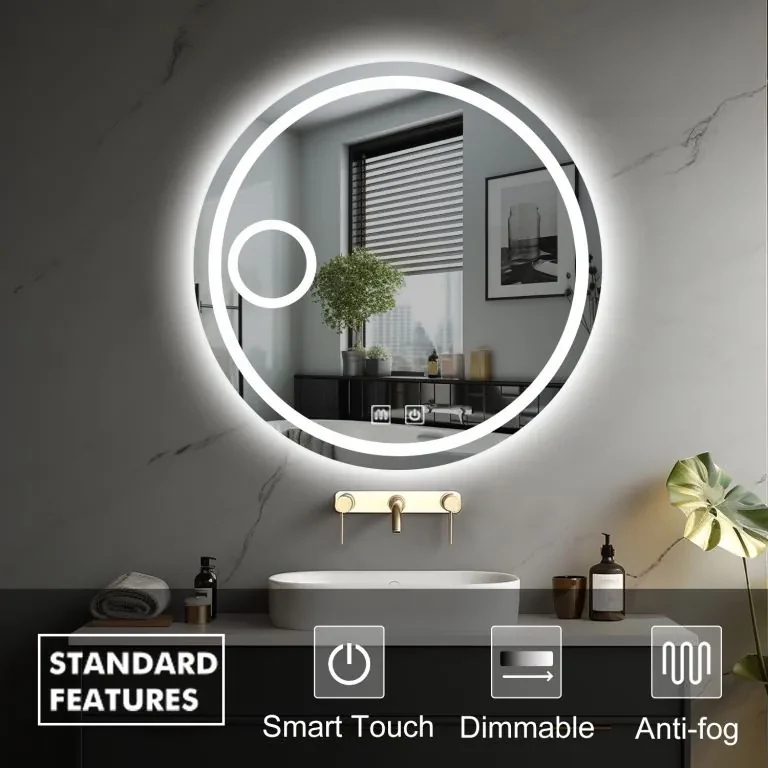 IREDA Kúpeľňové zrkadlo s LED osvetlením, okrúhle, 70 cm