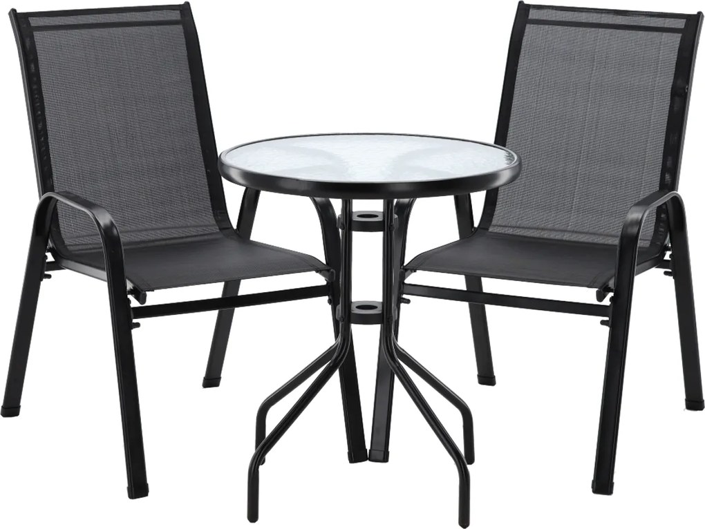 3-dielny záhradný balkónový set nábytku - čierna