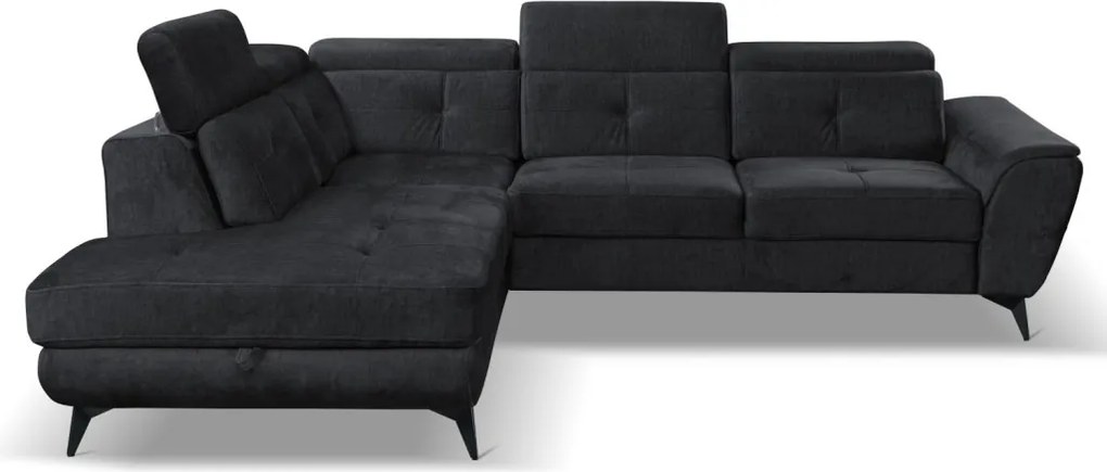Rohová sedacia súprava Sergio, čierna látka, ľavý roh