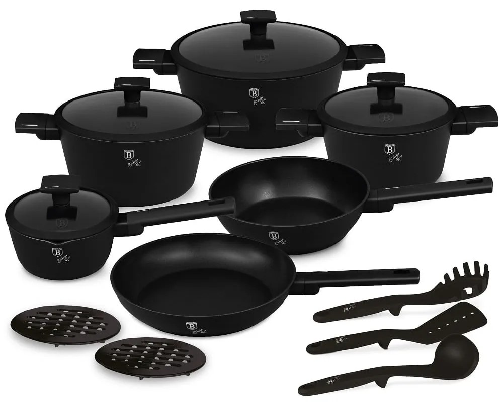 Nepriľnavá sada hrncov 15 ks, Matte Black BerlingerHaus