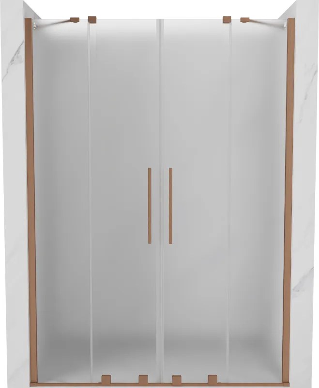 Mexen Velar Duo, posuvné sprchové dvere do otvoru 150 cm, 8mm sklo námraza, medená matná, 871-150-000-32-65