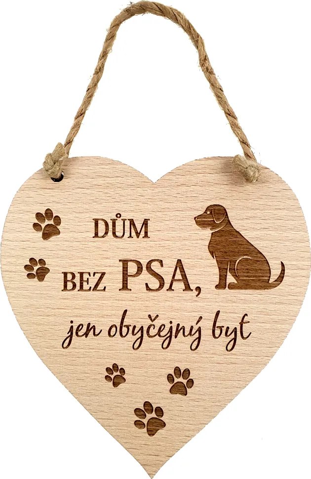 AMADEA Drevené srdce s textom Dom bez psa..., masívne drevo, 16 x 15 cm