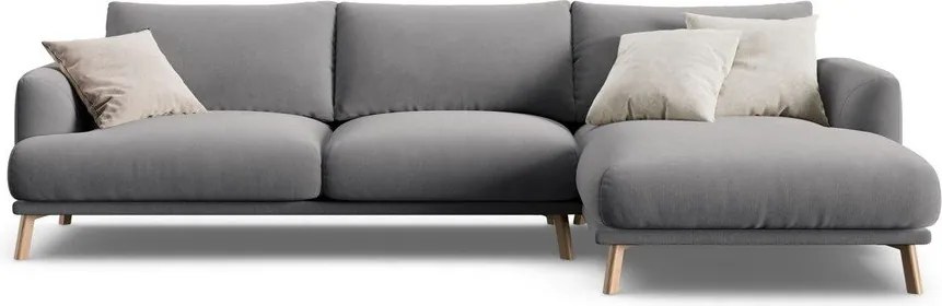 Sivá zamatová rohová pohovka (pravý roh/s leňoškou) Naomi – Micadoni