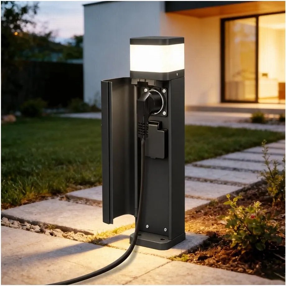 BRILAGI - Vonkajšie svietidlo s 2 zásuvkami SCHUKO PILLAR 1xG9/11W/230V IP44 čierne