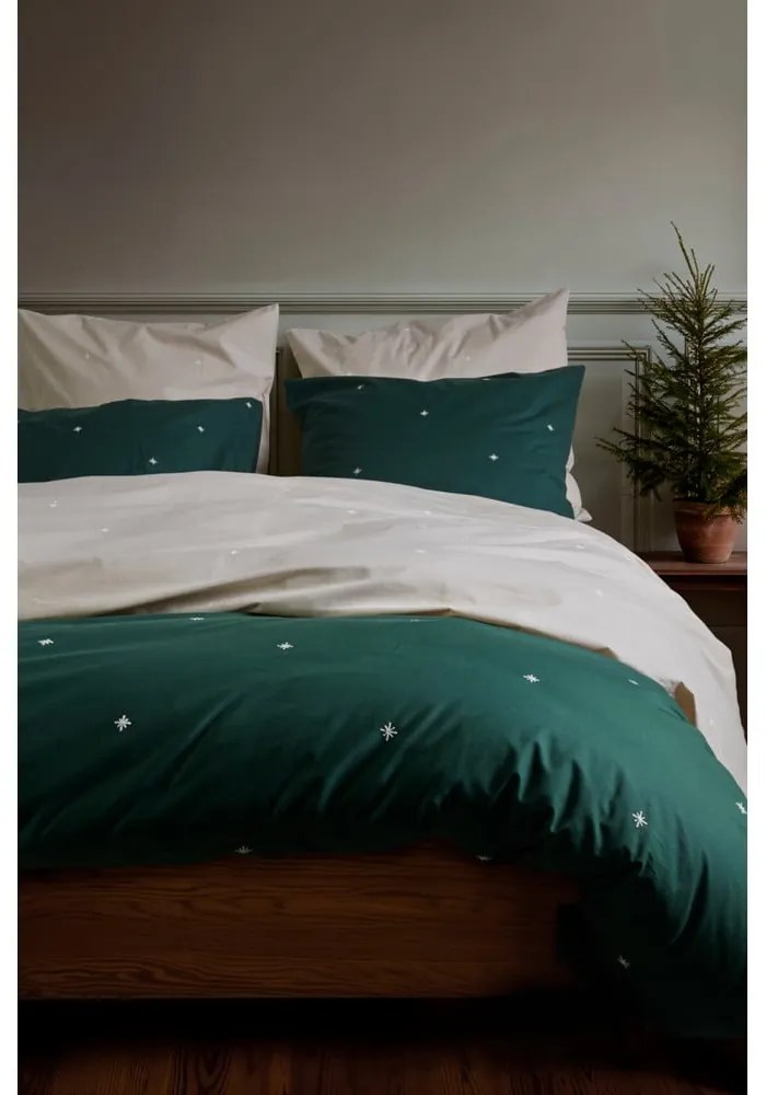 Béžové obliečky na jednolôžko z bavlneného perkálu 140x200 cm Christmas Fable – JUNA