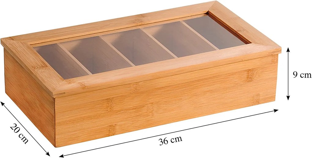 Kesper Bambusový organizér na čaj, krabička na čaje, 5 priehradiek