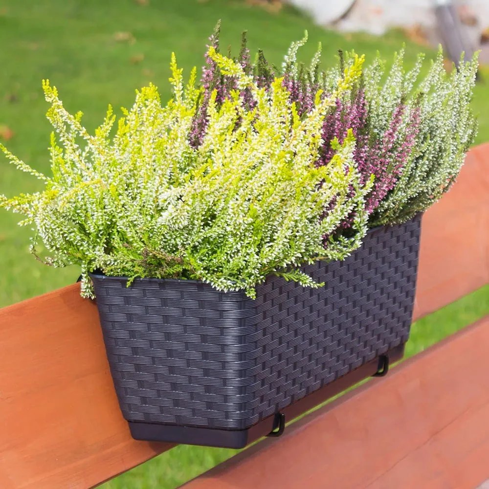 Plastový balkónový kvetináč DRL400PW 38,6 cm - antracit