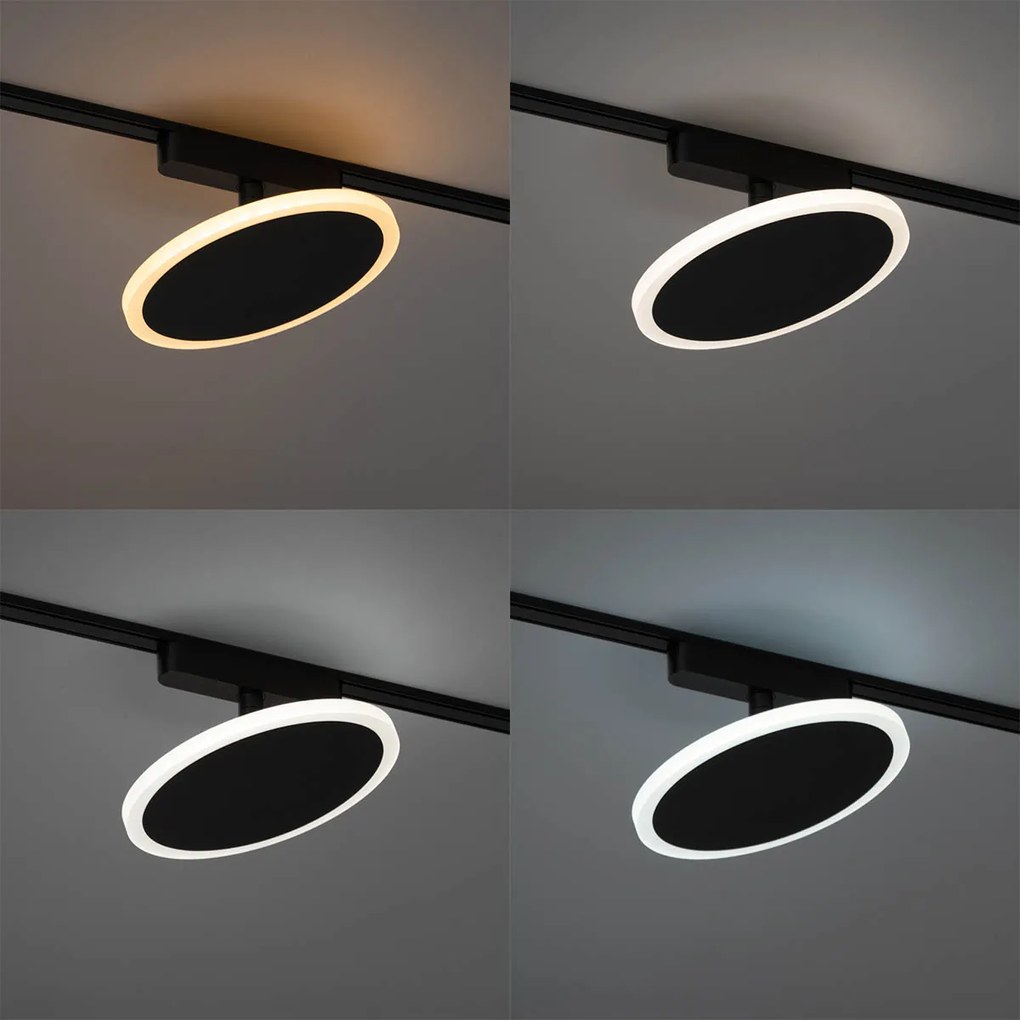 Moderné čierne bodové svetlo pre 1-fázový koľajnicový systém vrátane LED - Magnetic Puk