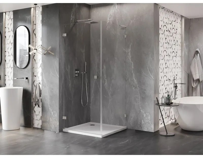 Mexen Lunar-B L sklápací sprchový kút ľavý 70 x 70 cm, číre sklo, brúsená oceľ, 832L-070-070-97-00-L