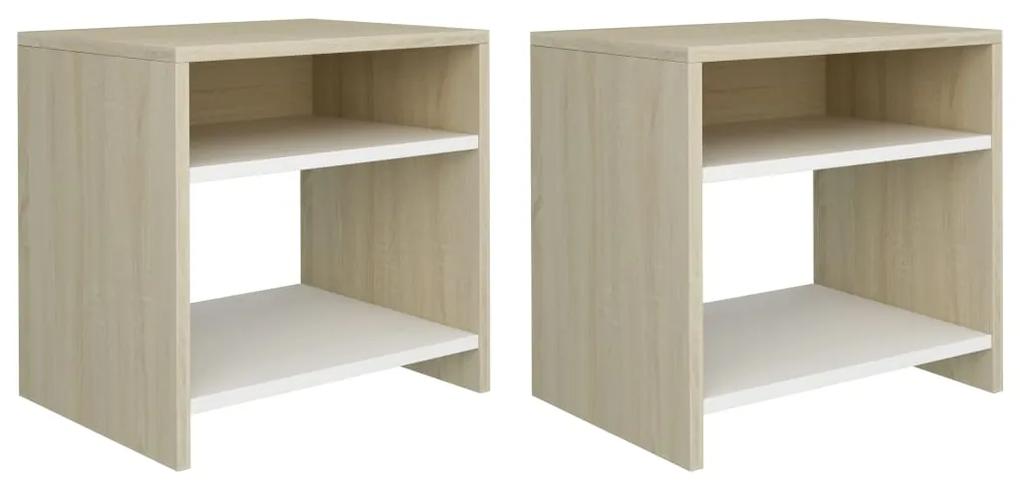 vidaXL Nočné stolíky 2 ks, biele a dub sonoma 40x30x40cm, drevotrieska
