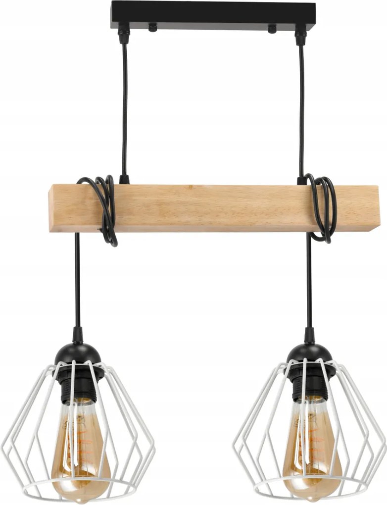 BERGE LED závesné stropné svietidlo, drevený trám, 2xE27, Diamond White Luster