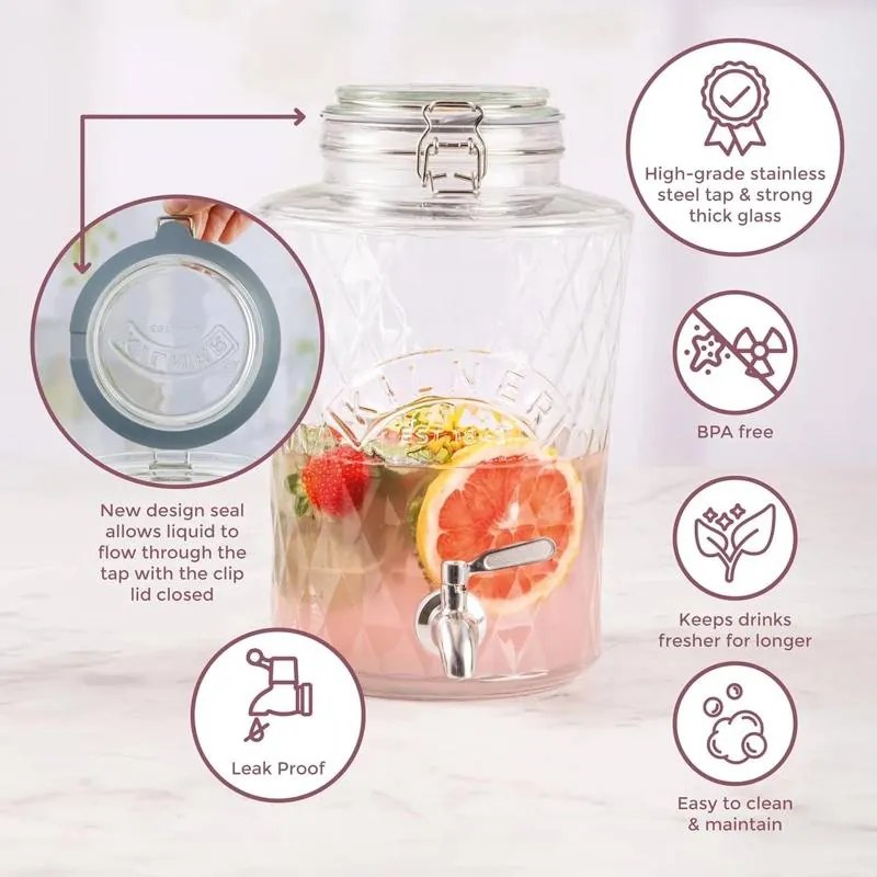 Kilner Sklenený súdok s kovovým kohútikom Diamond 5 l