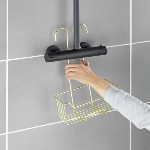 WENKO 25937100 - Sprchový kôš MILO 25x36 cm nerezová oceľ/zlatá/číra