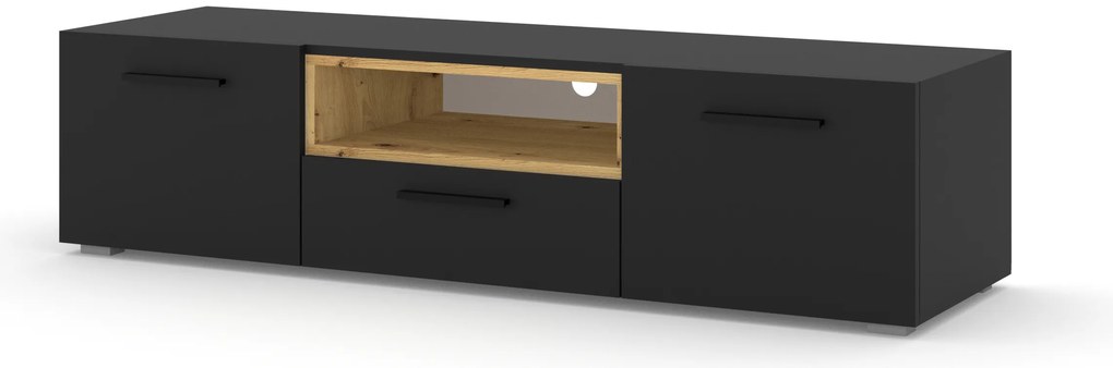 TV stolík/skrinka Akita 151 (čierna + dub artisan). Akcia -18%. Vlastná spoľahlivá doprava až k Vám domov. 1124862