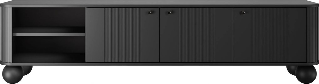 TV skrinka Vesper 3D 187 cm na sokli - čierna / čierne úchytky / guľaté nohy