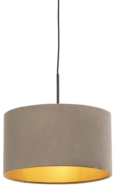 Závesné svietidlo s taupe zamatovým tienidlom so zlatom 35 cm - Combi