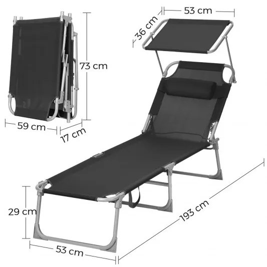 SONGMICS Lehátko so strieškou čierne