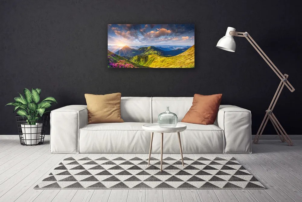 Obraz Canvas Hory slnko lúka krajina 140x70 cm