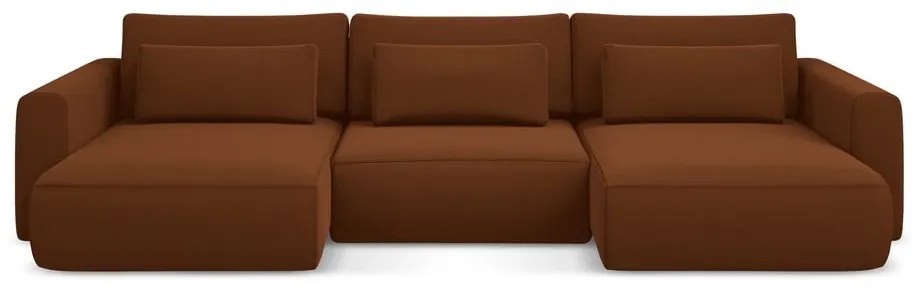 Terakotová zamatová rozkladacia/s úložným priestorom rohová pohovka (do tvaru "U") Kapua – Makamii