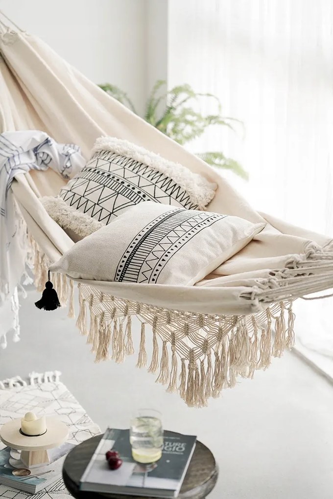 Závesná hojdacia sieť pre 2 ľudí BOHO ecru