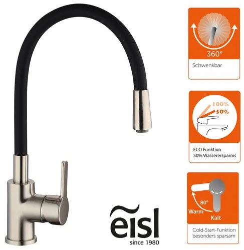 Eisl Kuchynská batéria Flexo, s funkciou Cold-Start (ušľachtilá oceľ/čierna) (100335792)