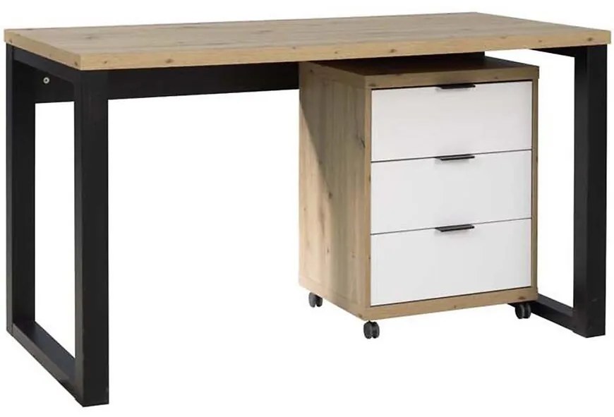 Set Max I Písací stôl + Skrinka na kolieskach biela/dub artisan/čierna