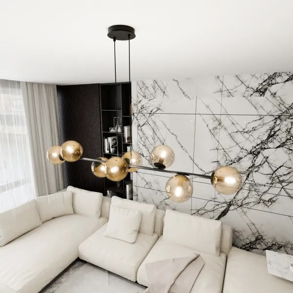 Luster na lanku ROSSI 8xE14/10W/230V čierna/béžová