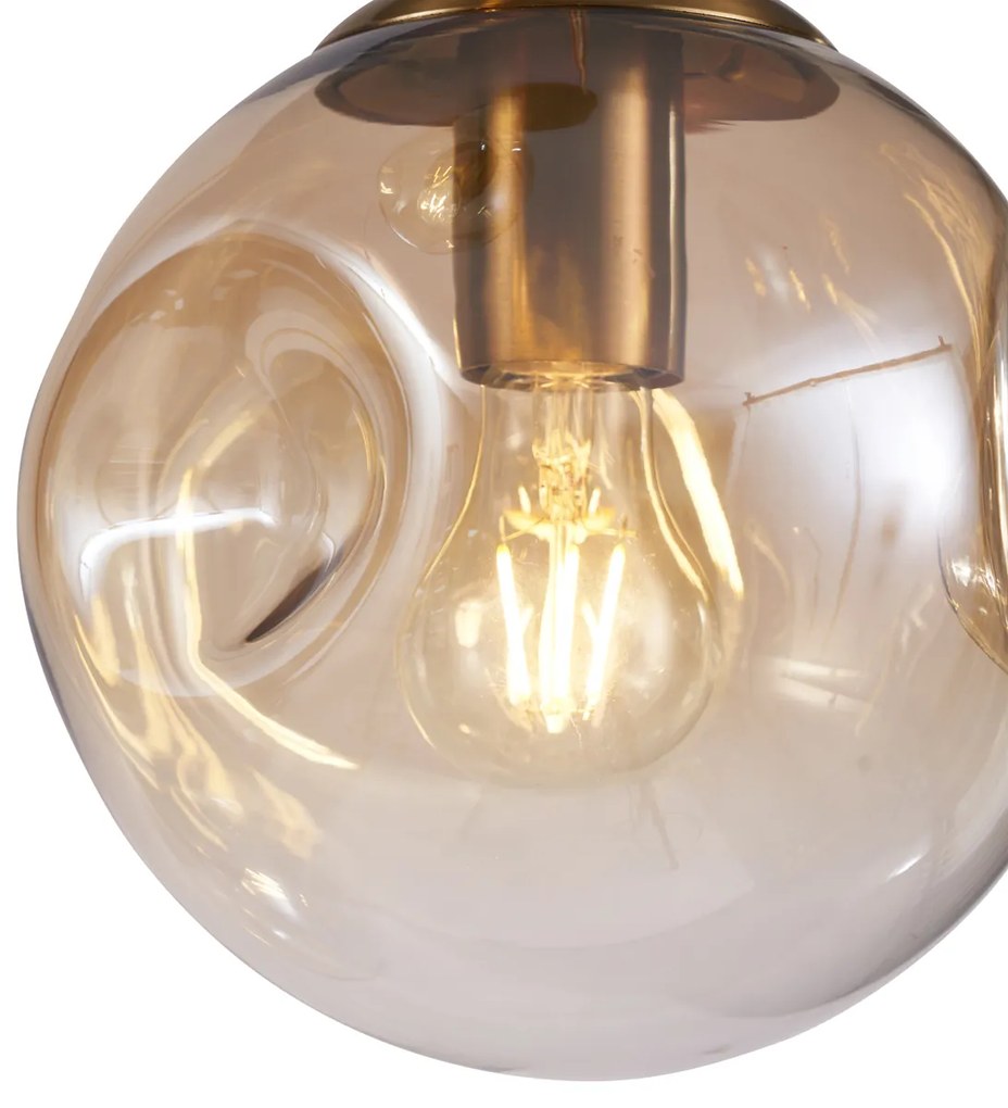 Art Deco závesná lampa mosadzná s jantárovým sklom 3-svetlá - Douglass