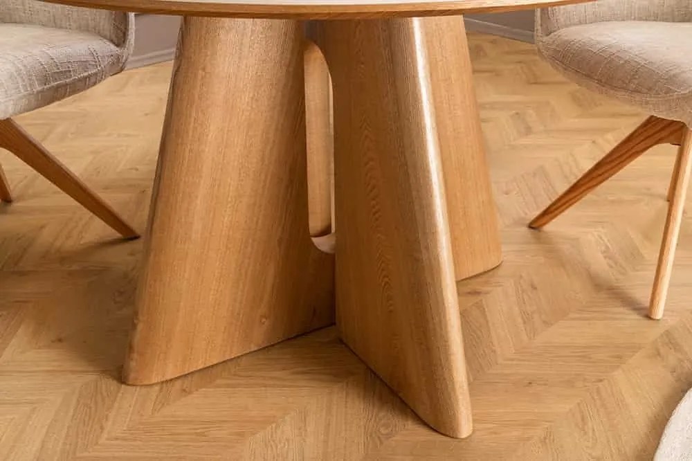 Okrúhly keramický jedálenský stôl Yenibeth 120 cm biely mramor / dub