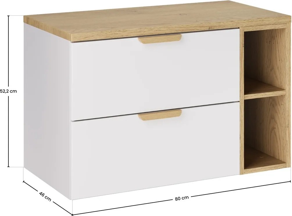 Závěsná skříňka pod umyvadlo Aster Nordic s deskou a regálem 80 cm bílá/dub cremona