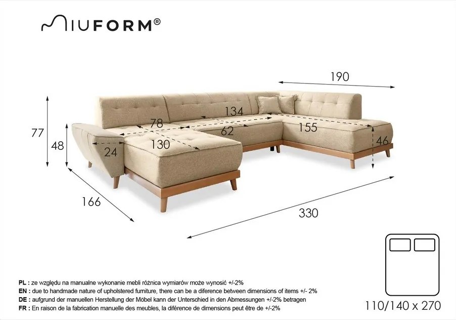 Svetlomodrá rozkladacia pohovka do "U" Miuform Dazzling Daisy, pravý roh